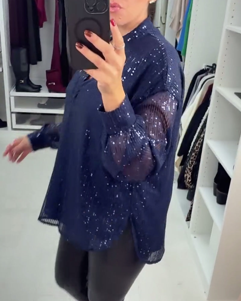 Blus V-Ringning Paljett Arbetskläder