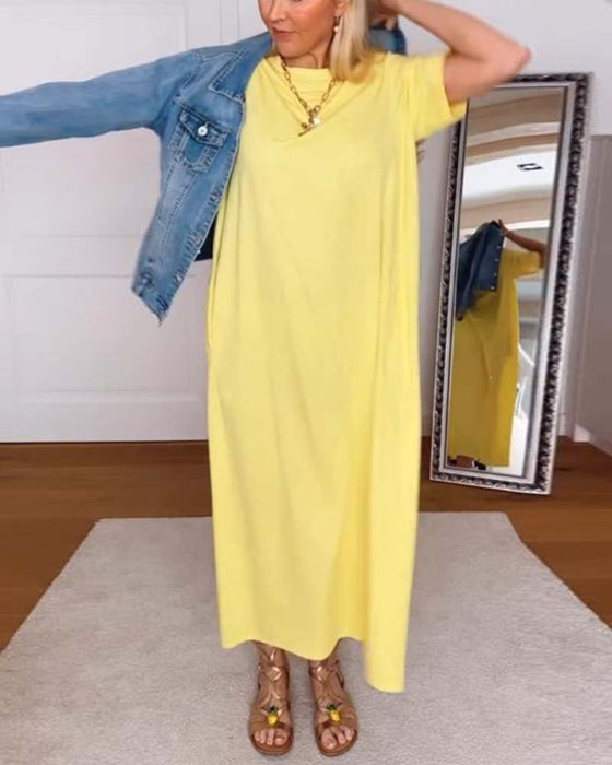 Klänning Casual Rund Halsringning Enfärgad Rät