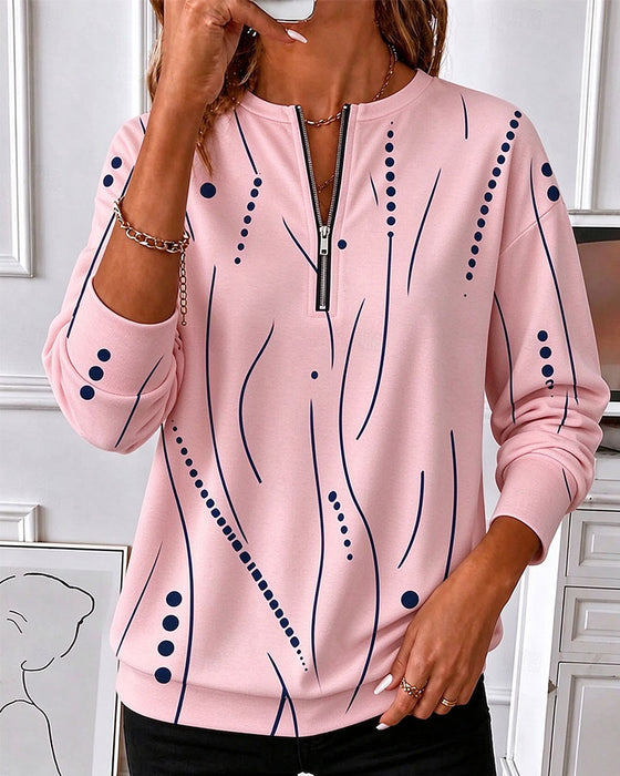 Sweatshirt Dragkedja Linje Rundhalsad