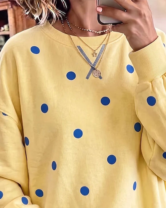 Sweatshirt Runda Halsen Prickig Slits Drop Axel Asymmetrisk