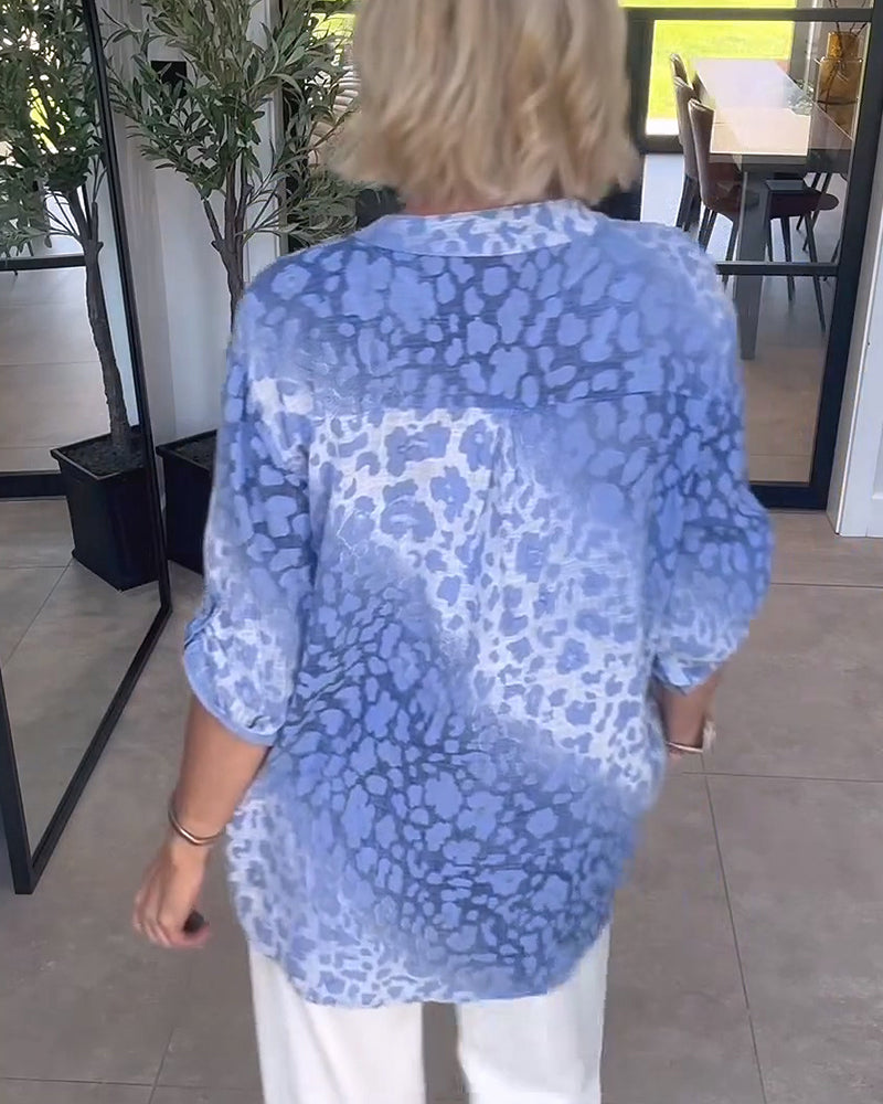 Blus Ombre Leopardmönster Henleykrage