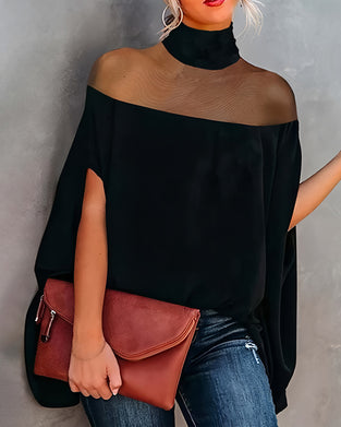 Blus Genomskinlig Cold Shoulder Dolmanärm