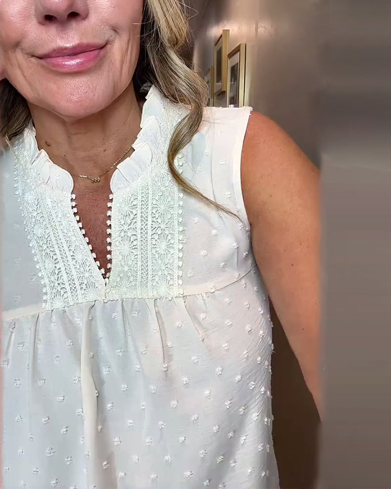 Linne V-Hals Spets Lapptäcke Ärmlös