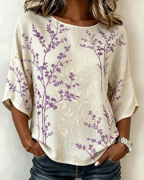 Blus Rund Hals Patchwork Löss