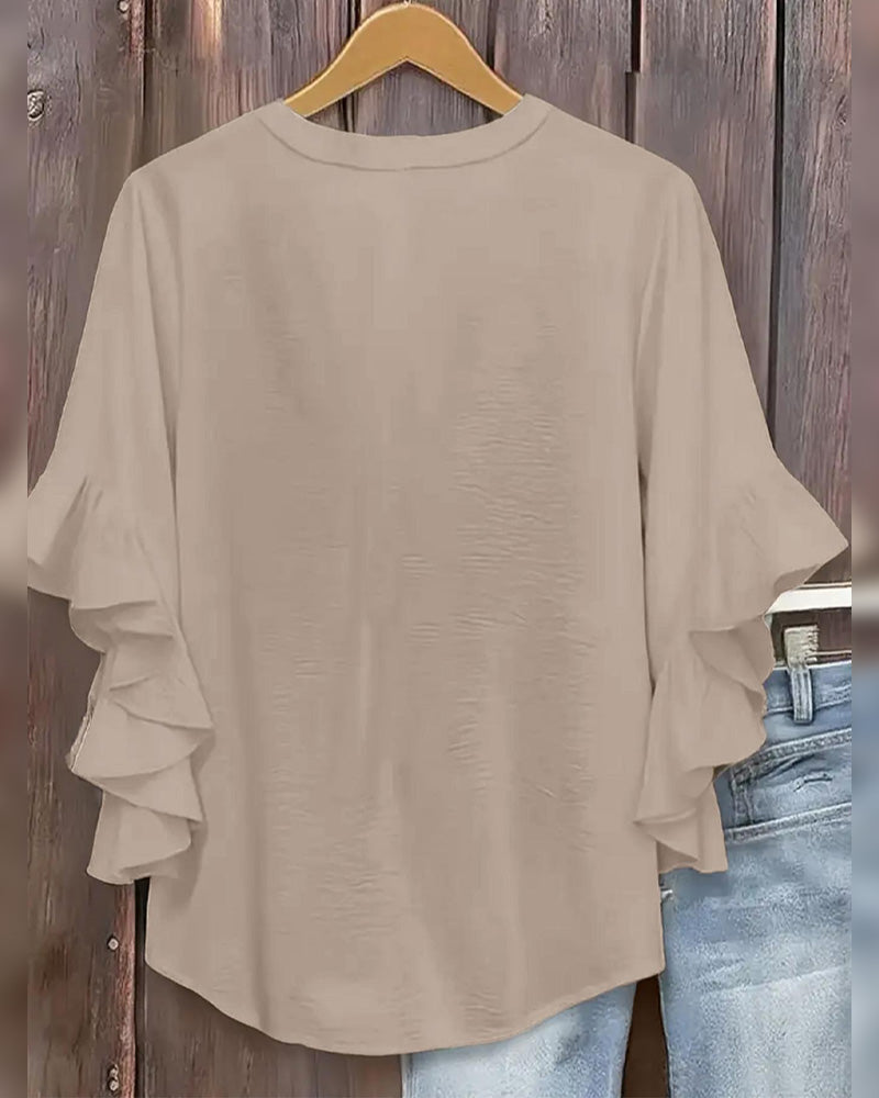Blus Liten V-Hals Ruffle