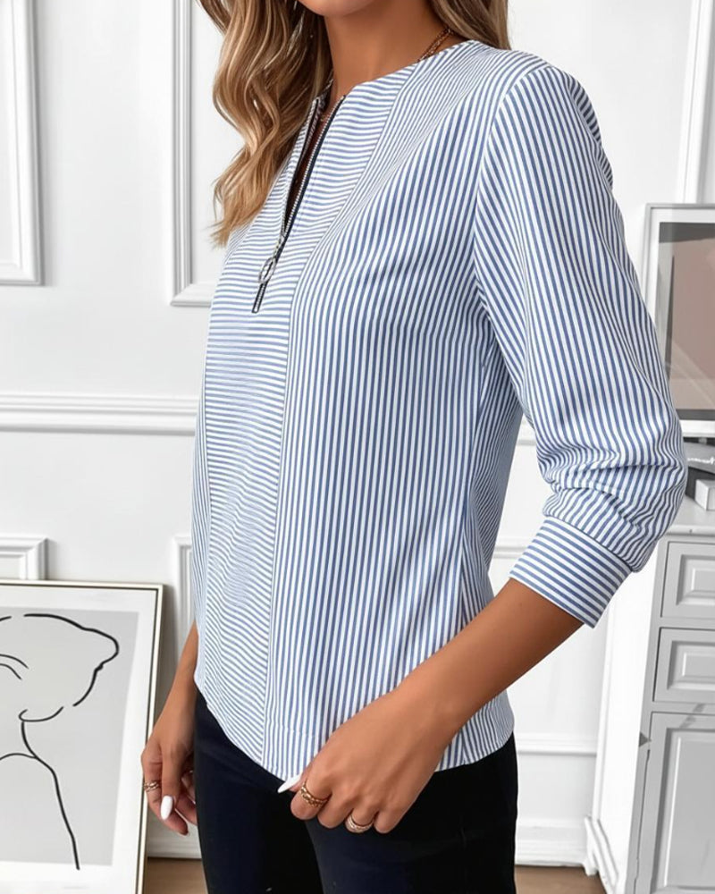 Blus Randig Patchwork Dragkedja Upp