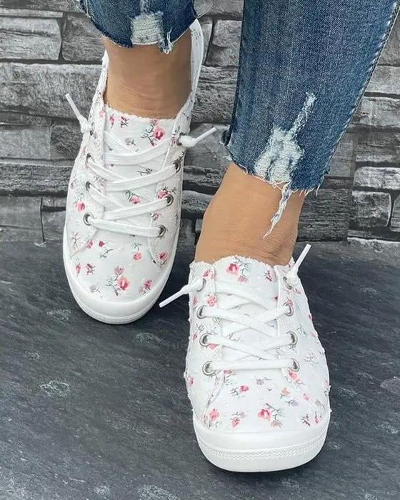 Skor Blommigt Print Mode Casual Tyg