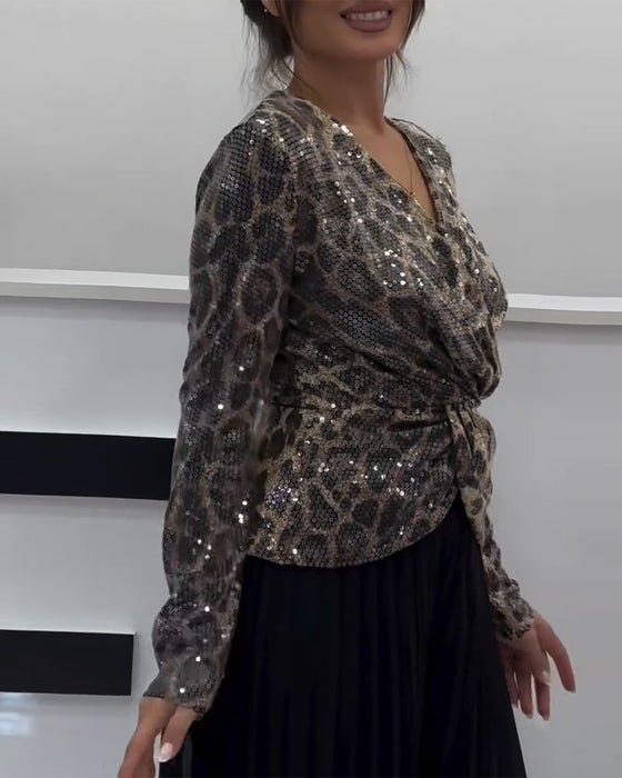 Skjorta V-Ringad Leopardtryck Midja