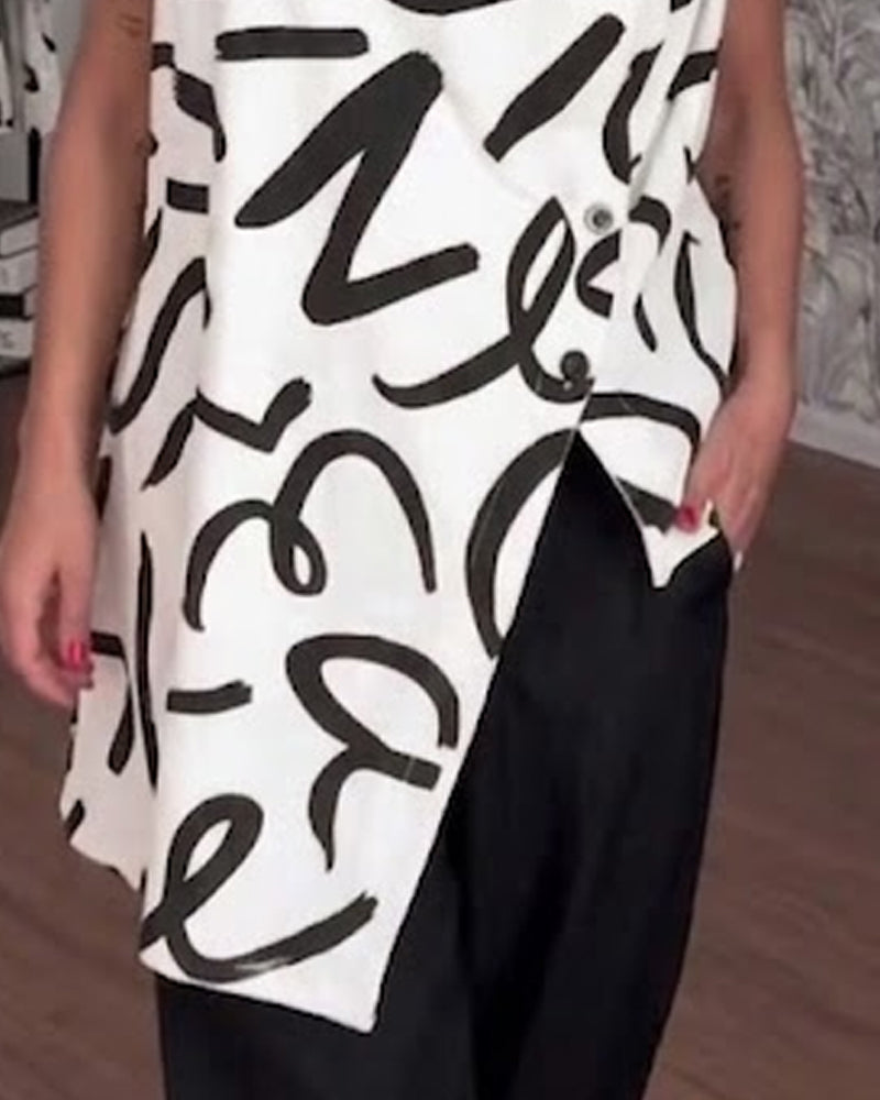 Blus Snygg Oregelbundet Tryck