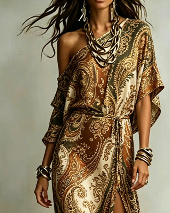 Klänning Paisley Enaxlad Slits Maxi