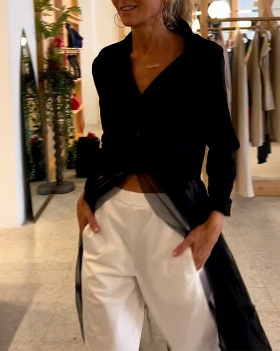 Skjorta Fashionabla Flowy Mesh Lång