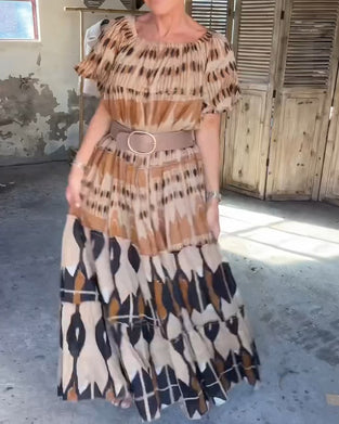 Klänningar Off-Shoulder Fyrkantig Hals Lös Tryck