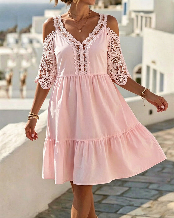 Klänningar Spets Off-Shoulder Skiktad Kort