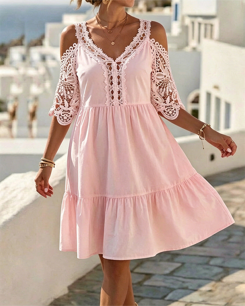 Klänningar Spets Off-Shoulder Skiktad Kort