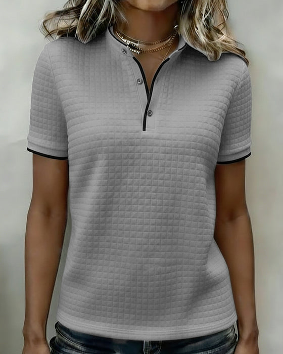 Topp Våffelstickad Knappning Ner Kortärmad