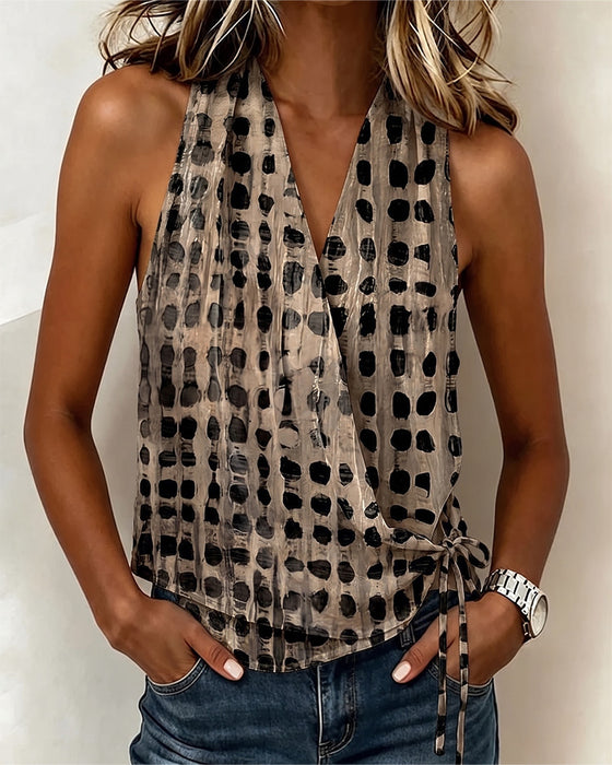 Blus V-Hals Kors Halter Prickig Ärmlös