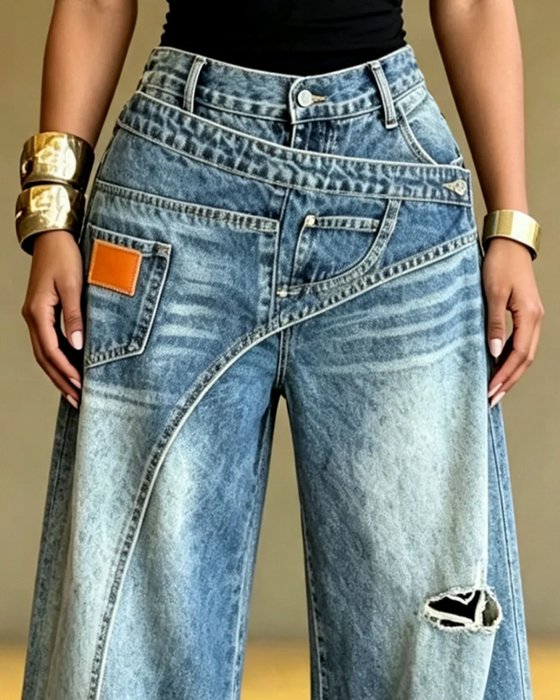 Byxor Oregelbunden Rivna Denim Långa