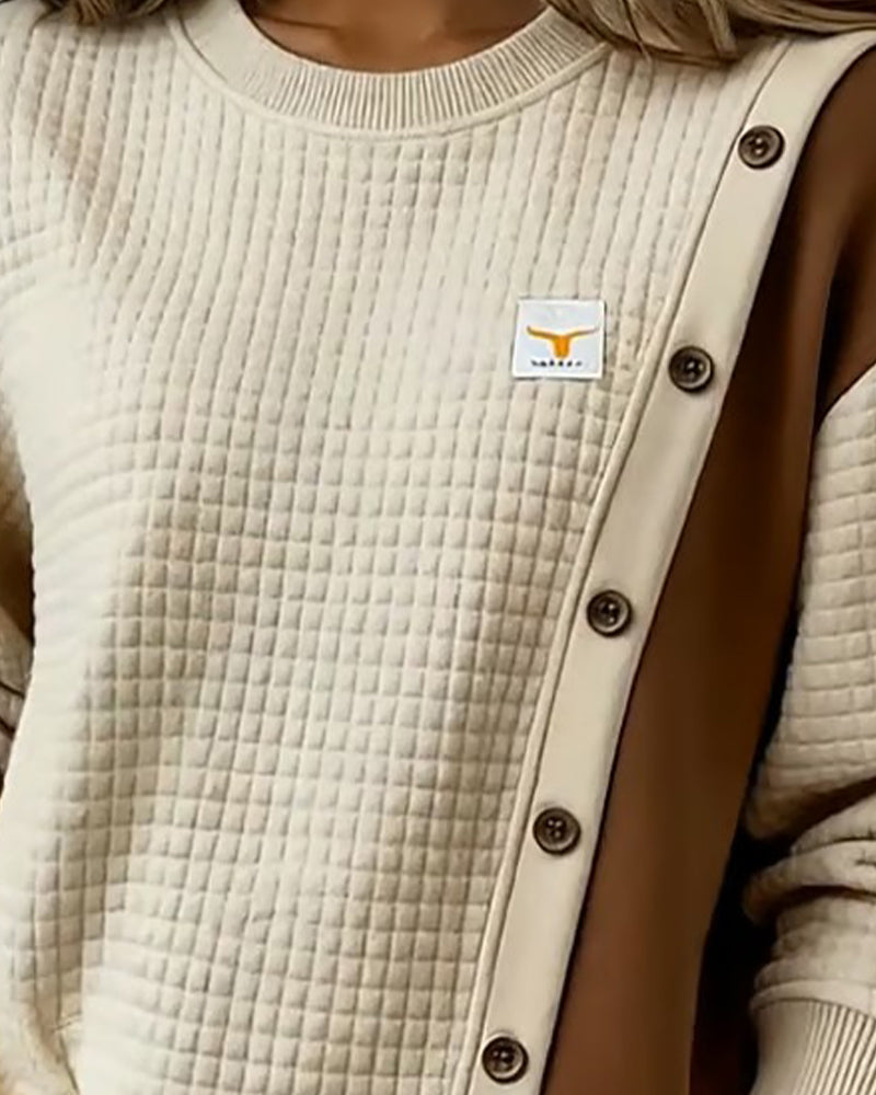 Sweatshirt med långa ärmar i våffelväv och färgblockning