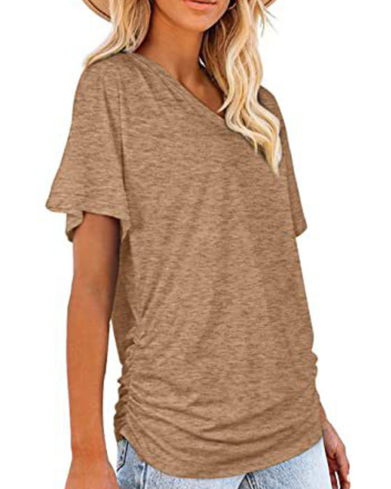 T-Shirt Veckad Enfärgad V-Ringning