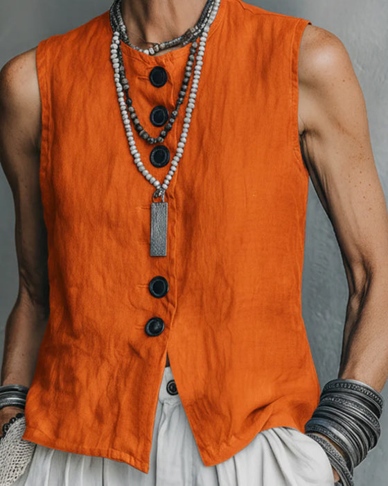Tank Top Ärmlös Knapp Casual