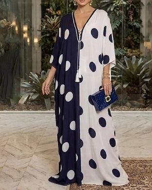 Klädning V-Hals Stor Polka Dot Casual
