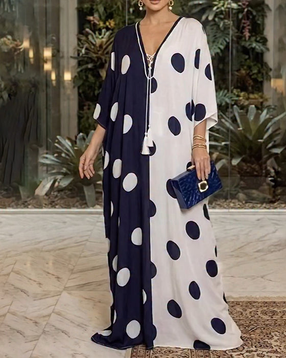 Klädning V-Hals Stor Polka Dot Casual