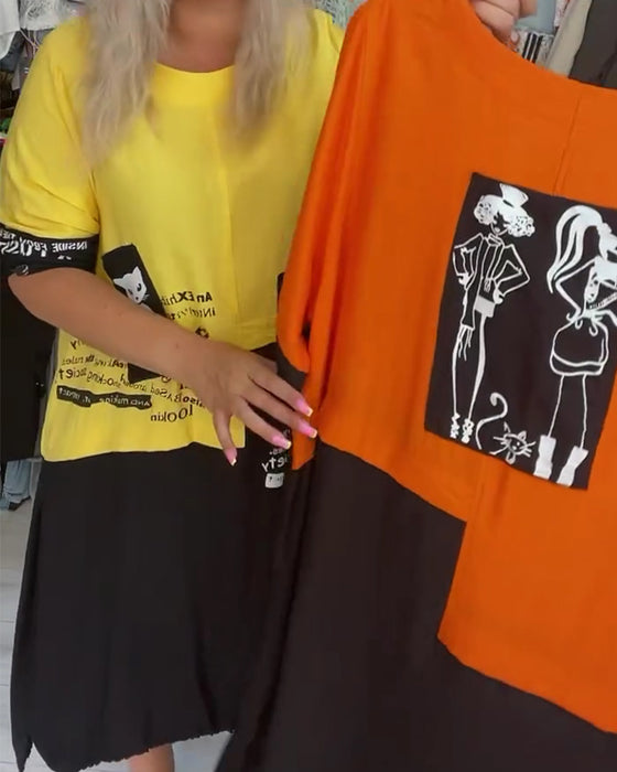 Klänning Rundhalsad Färgblock T-Shirt