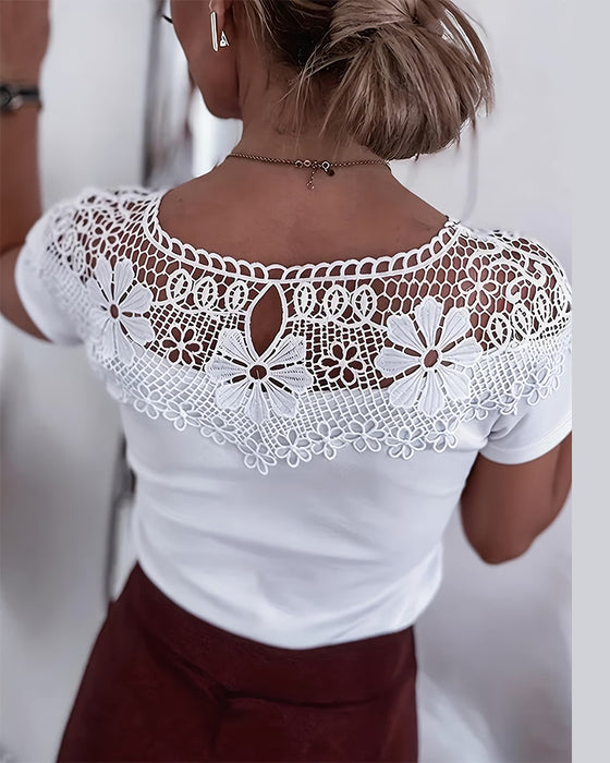 T-Shirt Hollow Out Spets Patchwork