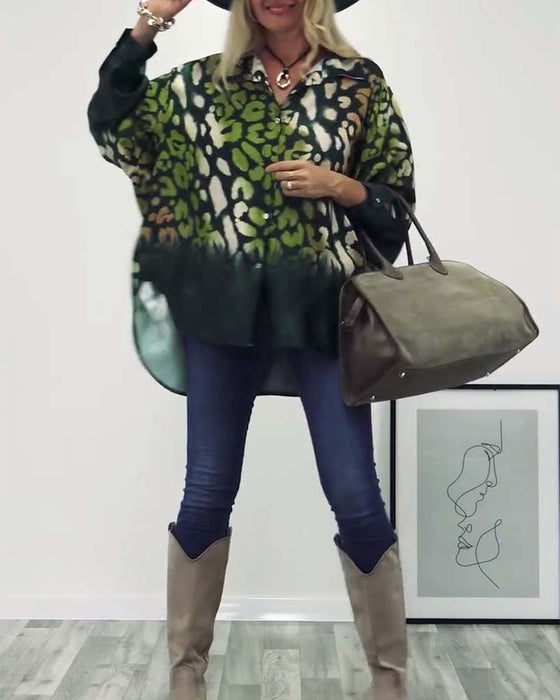 Casual skjorta med leopardmönster