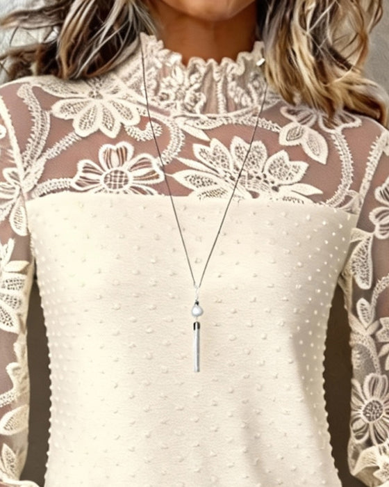 Topp Tredimensionell Blommig Spets Långärmad