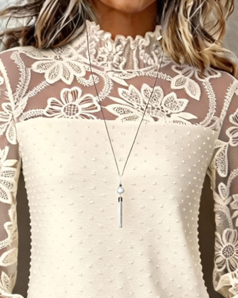 Topp Tredimensionell Blommig Spets Långärmad
