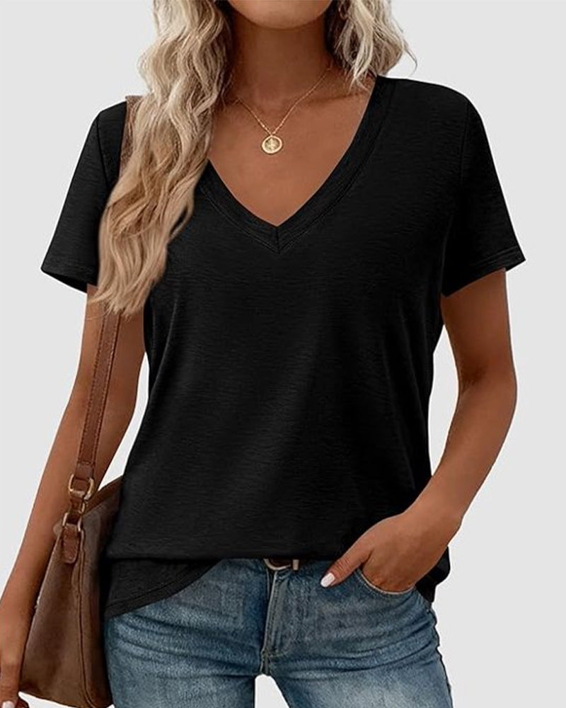 T-Shirt Pullover V-Hals Solid