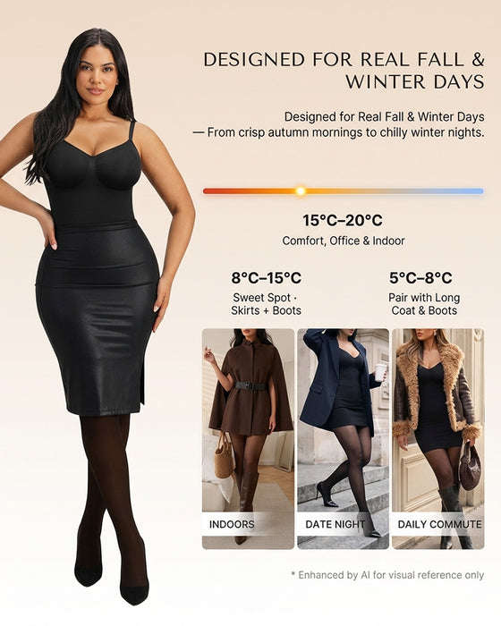 Genomskinlig Panel Med Fleecefodrade Tights Stay-Warm Magkontroll Sheer Effekt Tights Bodysuit Svart Basic