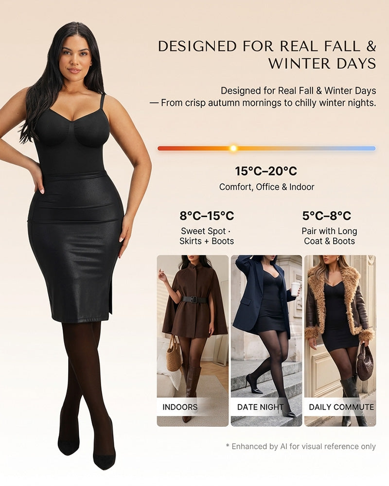 Genomskinlig Panel Med Fleecefodrade Tights Stay-Warm Magkontroll Sheer Effekt Tights Bodysuit Svart Basic