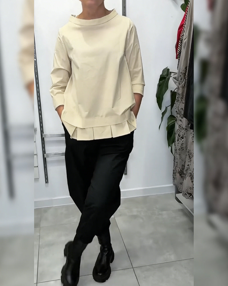 100% Bomull  Blus Vid Krage Enfärgad Casual