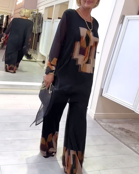 Kostym Elegant Långärmad Tryckt Vida Ben