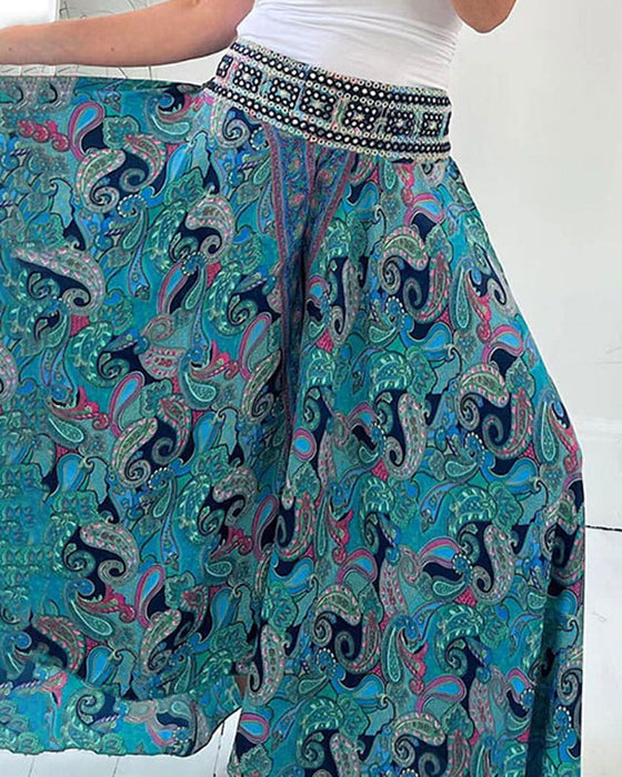 🌸 Mönstrad Avslappnad Halvlång Kjol