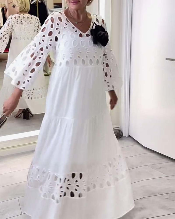 Klänning elegant enfärgad spets hål