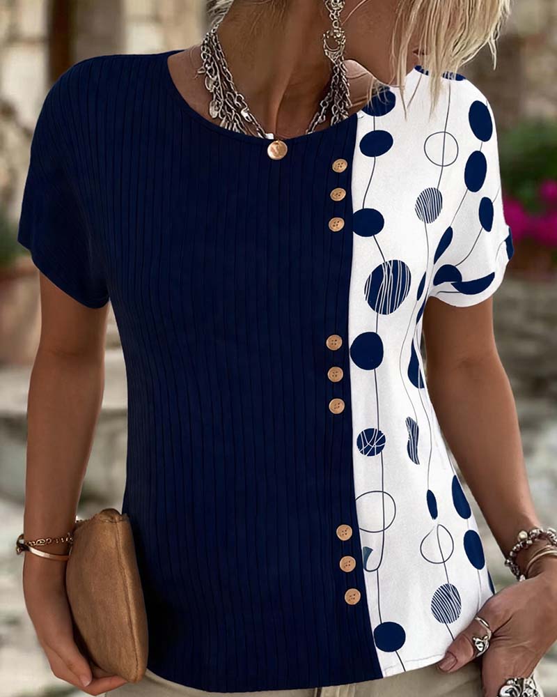 T-Shirt Ribbad Knapp Prickig