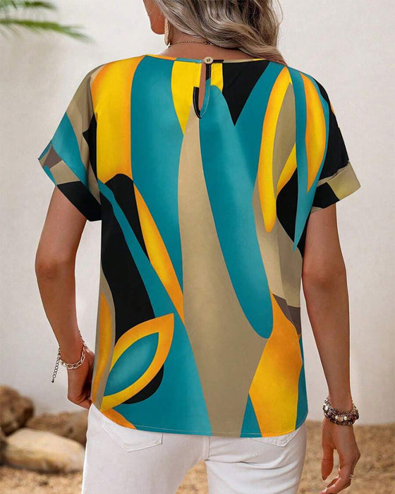 T-Shirt Rund Hals Kontrasttryck