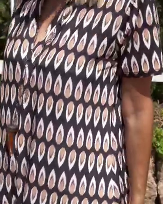 Klänning V-Ringning Tryckt Kortärmad Rak Maxi