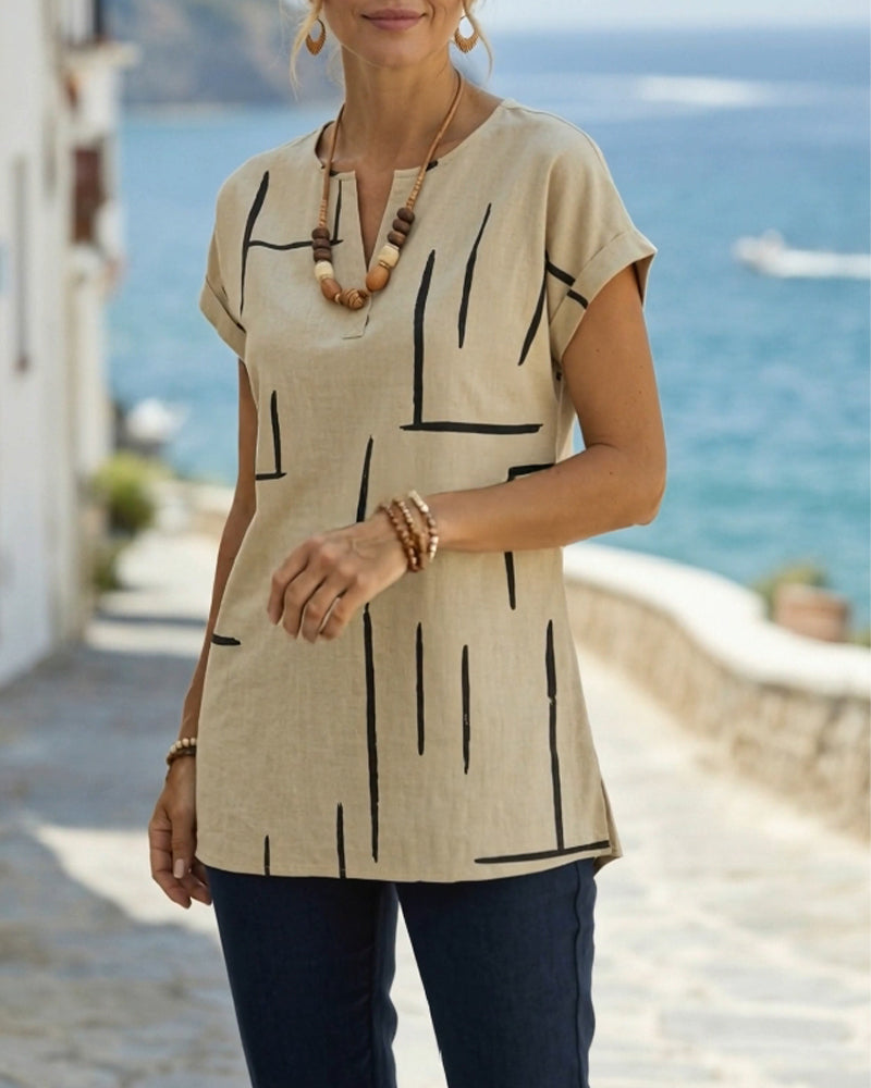 Topp geometrisk linje V-ringad kort ärm
