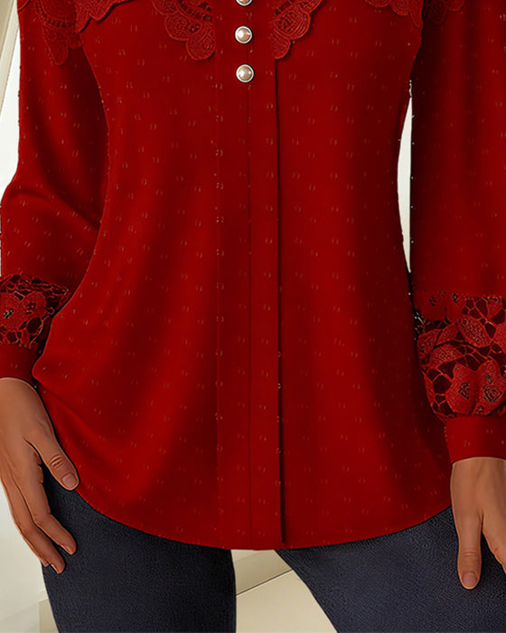 Lössittande Blus Med V-Ringning Och Sömskarvning