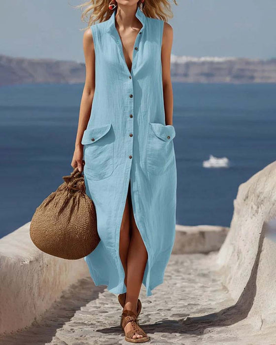 Klänning Casual Lös Ärmlös