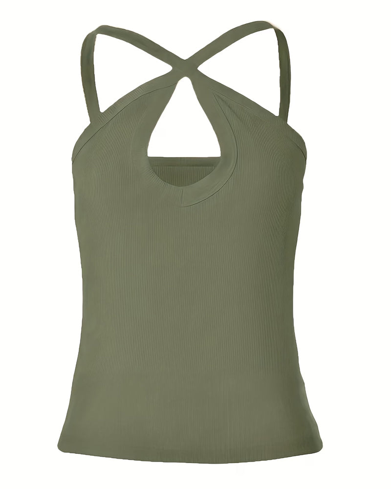 Cami Top Halter Hals Urholkad Räfflad