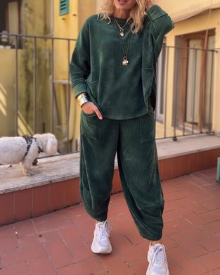 Set Enfärgad Casual Rund Halsringning