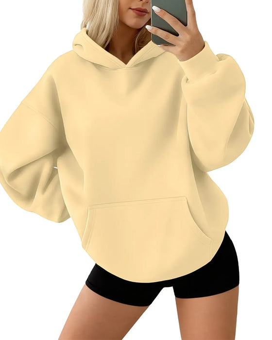 Hoodie Huvförsedd Ficka Solid Lös