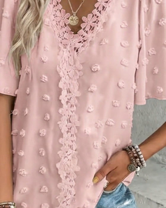 Blus Sammanfogad Jacquard Volangärm