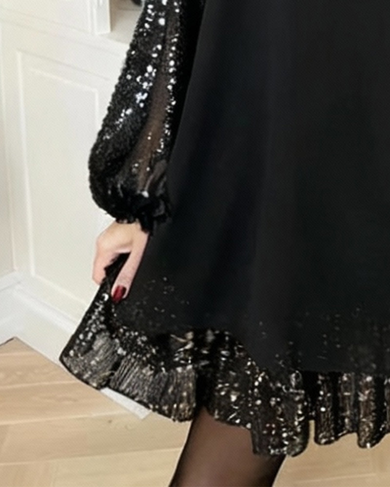 Lösittande Klänning Med Lyktärmar Och Runt Halsutsnitt