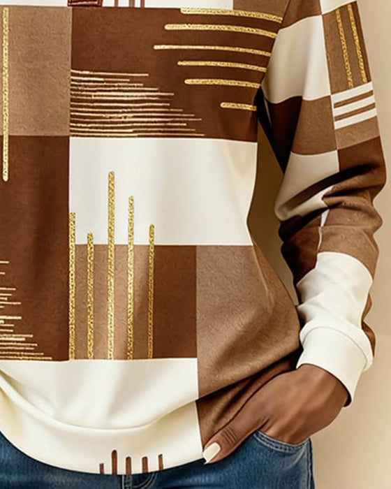 Färgblockad Sweatshirt Med Ståndkrage Och Knappslås Fram